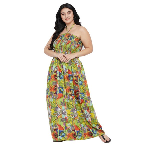 Floral Print Multicolor Polyester Tube Dress for Women - Picture 3 of 7